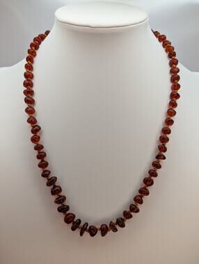 Hand Knotted Genuine Amber Beaded Necklace Deep Honey Color See Photos